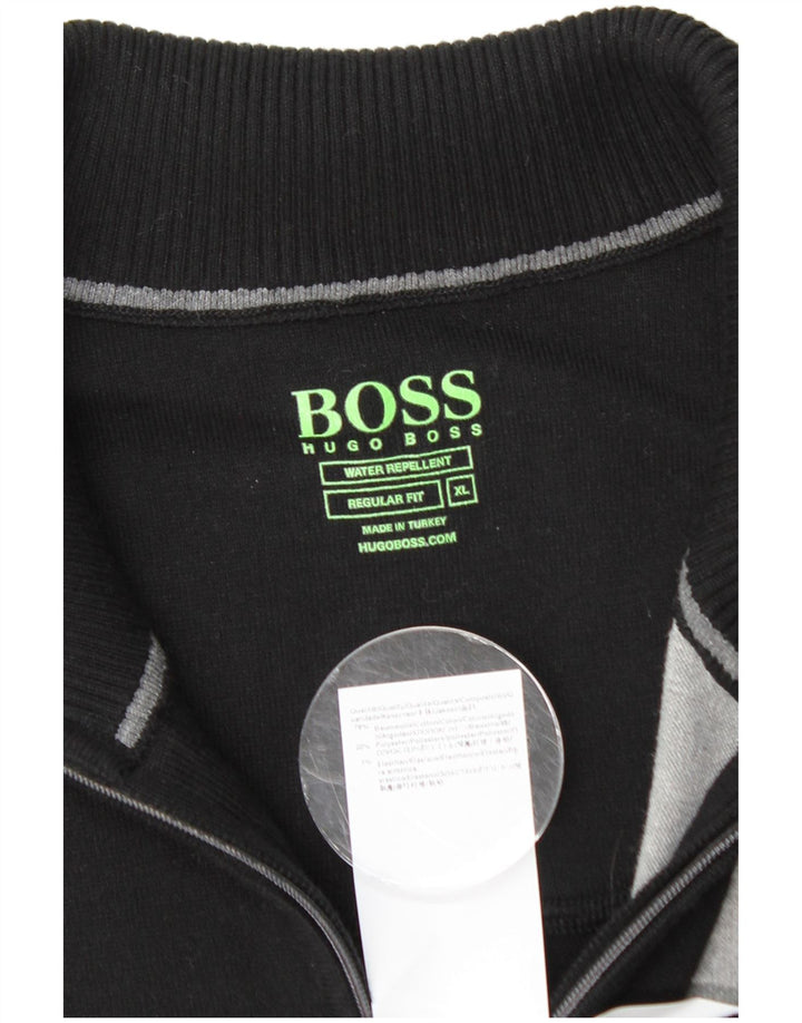 HUGO BOSS Jersey de corte estándar con cuello y cremallera para hombre XL Negro Colorblock