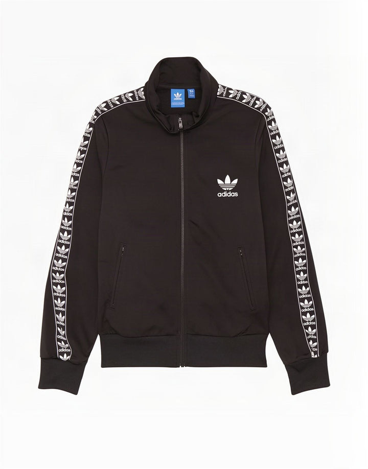 Adidas Mujer Gráfico Chándal Top Chaqueta UK 10 Pequeño Poliéster Negro