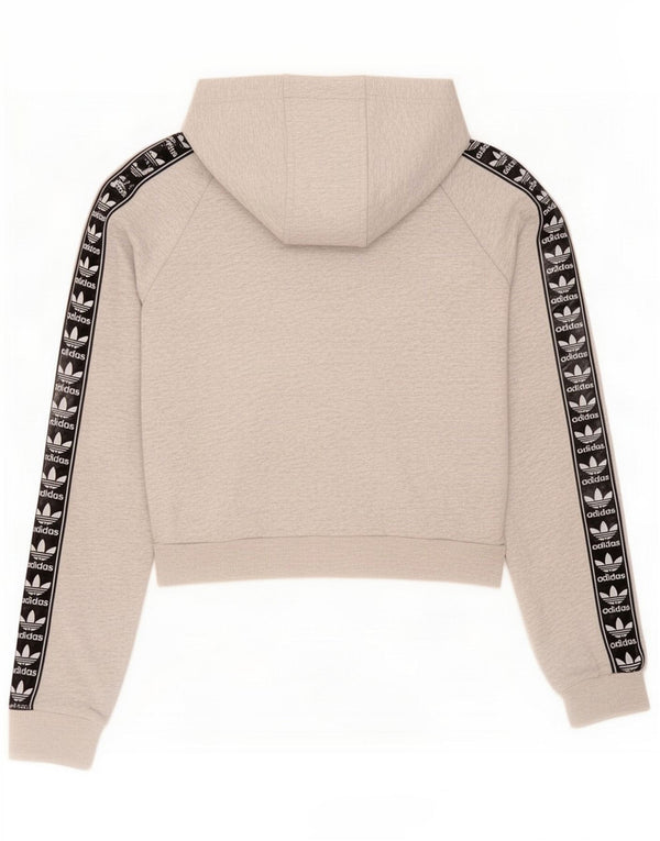 Adidas Womens Oversized Graphic Hoodie Jumper UK 8 Small Grey Colourblock