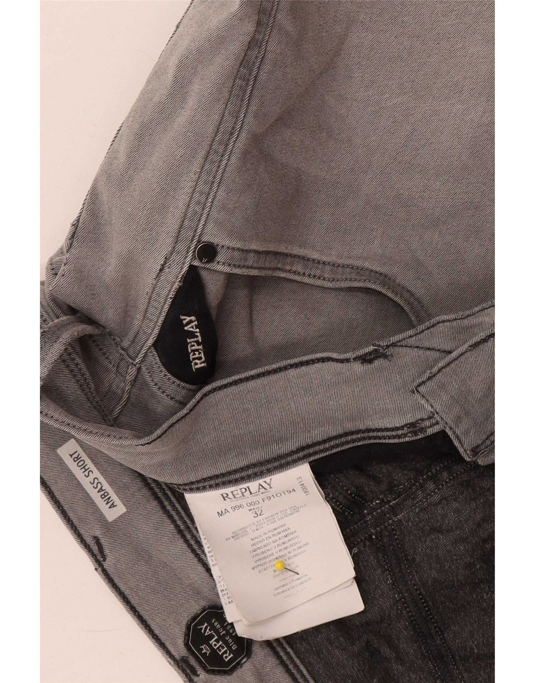 Replay Pantalones cortos vaqueros Anbass para hombre W32 Algodón gris medio