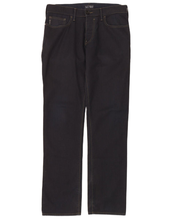 Armani Jeans Pantalones informales rectos para hombre W32 L34 Algodón a rayas azul marino