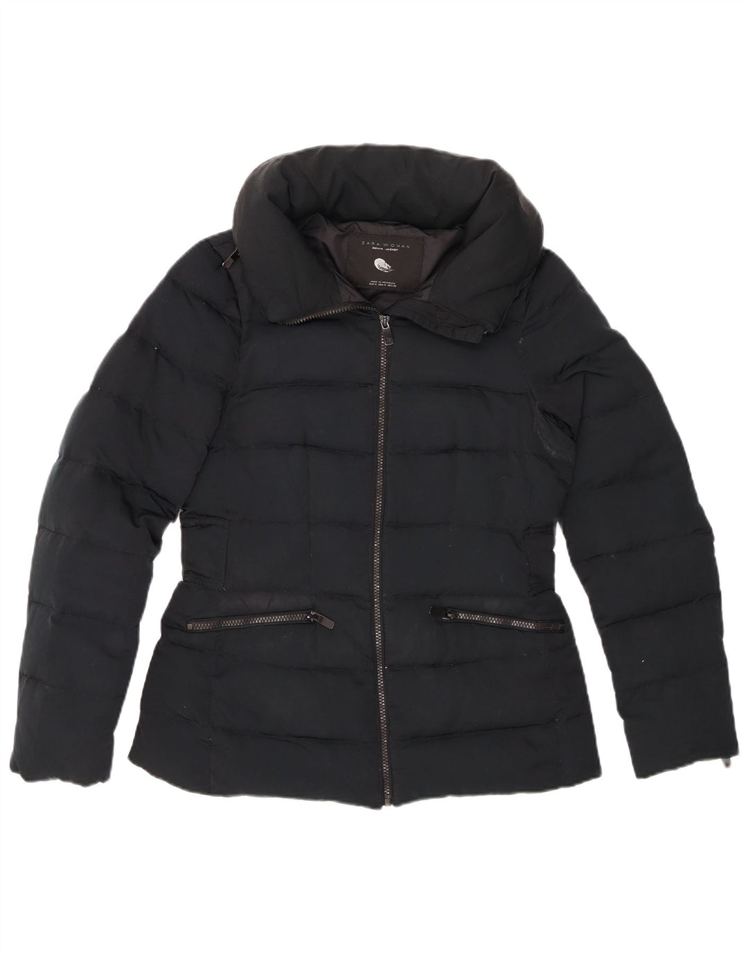 ZARA Mujer Chaqueta Acolchada Con Capucha UK 42 Medium Negro
