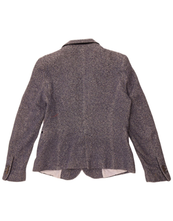 Zara Mujer Chaqueta Blazer De 1 Botón UK 40 XL Algodón Moteado Azul