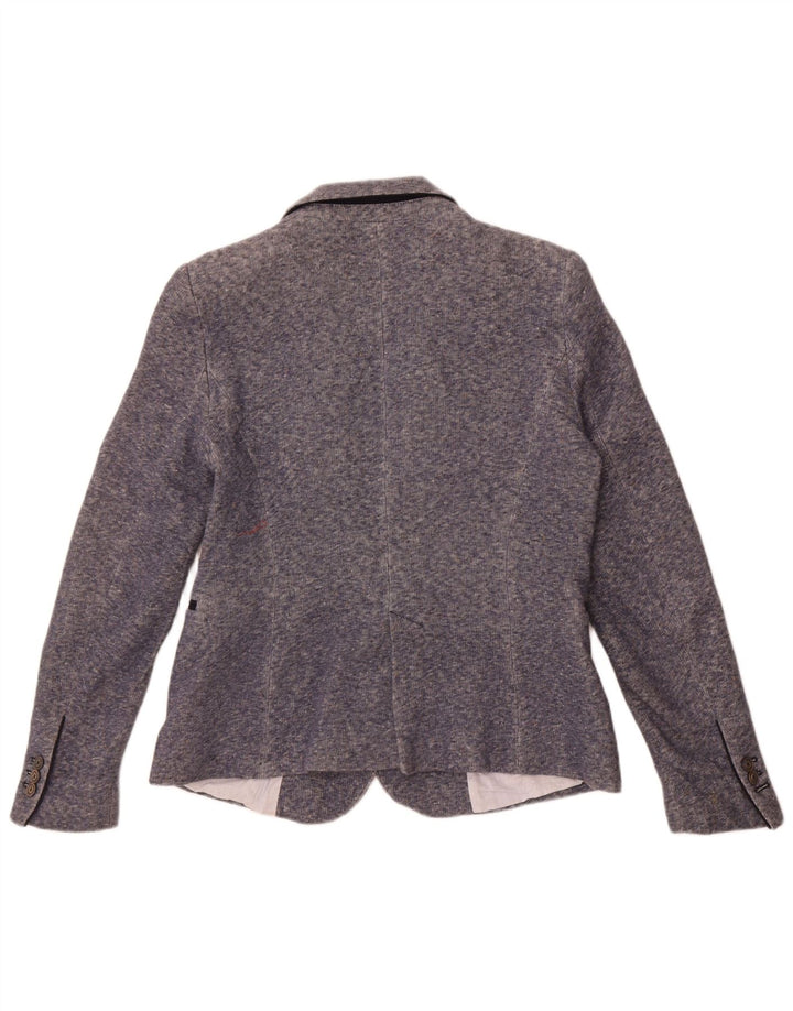 Zara Mujer Chaqueta Blazer De 1 Botón UK 40 XL Algodón Moteado Azul