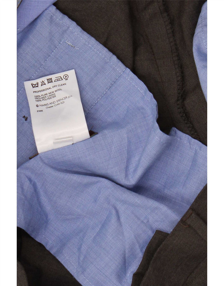 Marks & Spencer Pantalón de traje con pinzas para hombre W40 L31 Marrón Lana virgen