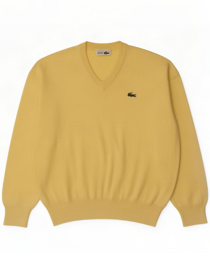 Suéter Lacoste con cuello en V para hombre Talla 4 Lana virgen amarilla mediana