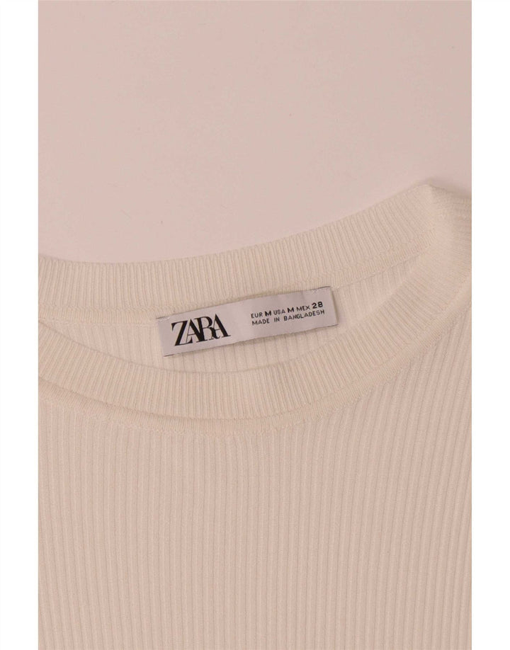 Zara Mujer Top Manga Larga UK 42 Medium Blanco