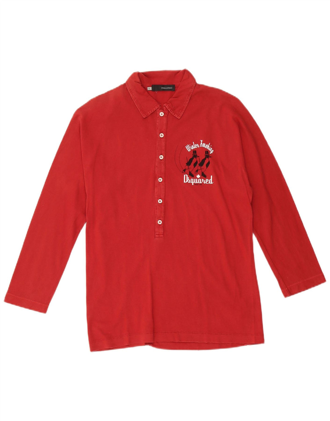DSQUARED2 Polo gráfico de manga larga para mujer UK 40 Algodón rojo mediano