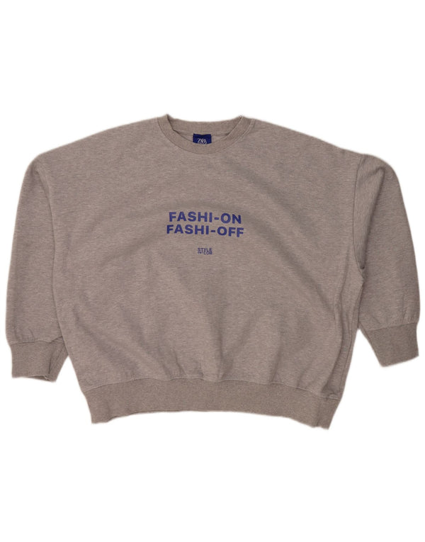 ZARA Mujer Sudadera con gráfico extragrande Jersey UK 44 Gris medio moteado