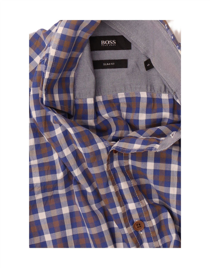 HUGO BOSS Mens Slim Fit Shirt Small Blue Check Cotton Vintage Hugo Boss and Second-Hand Hugo Boss from Messina Hembry 