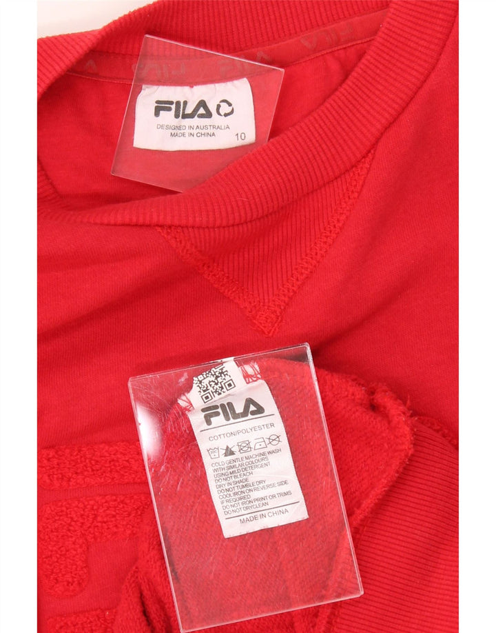FILA Womens Graphic Sweatshirt Jumper UK 10 Small Red Cotton Vintage Fila and Second-Hand Fila from Messina Hembry 