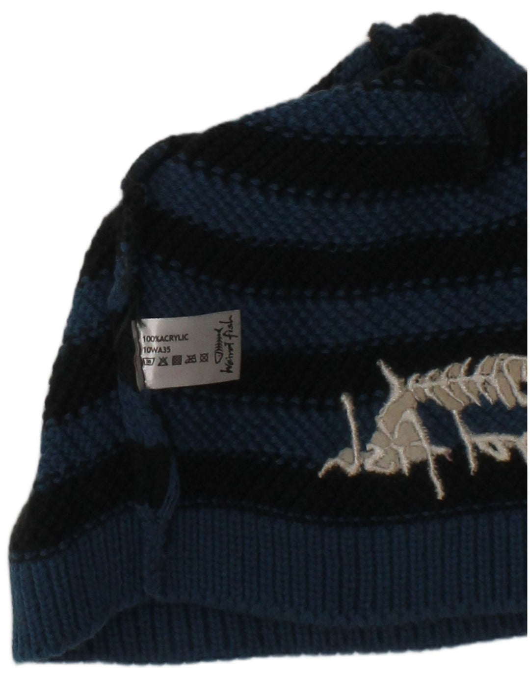 Weird Fish Gorro de punto gráfico para mujer, talla única, rayas azul marino