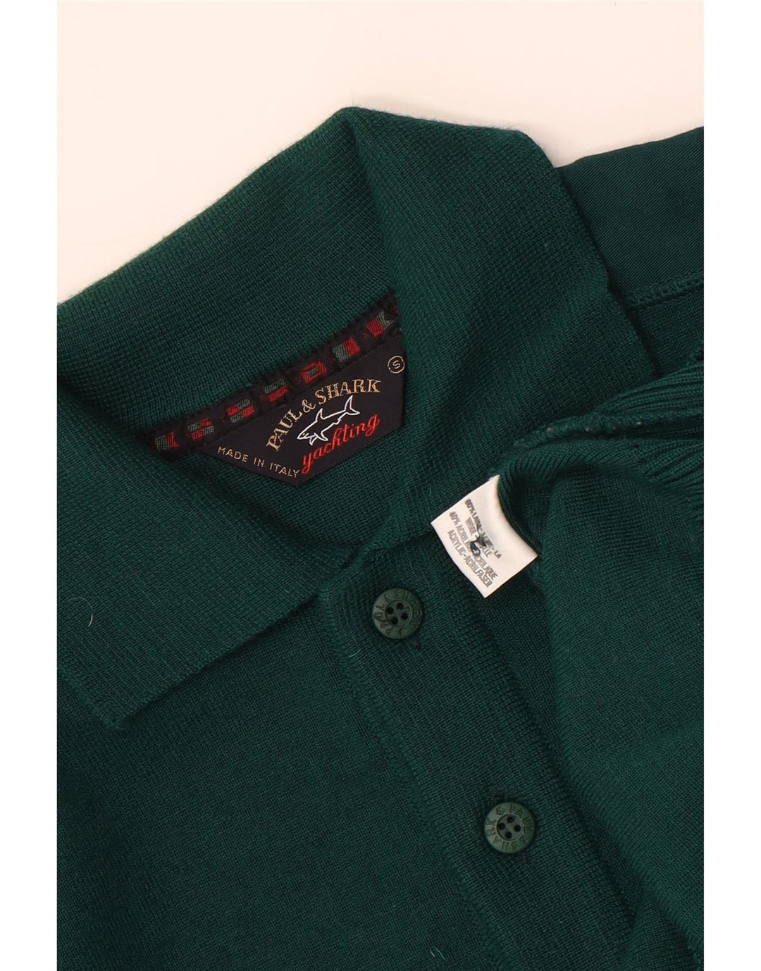 PAUL & SHARK Jersey tipo polo con cuello tipo polo para hombre, talla pequeña, de lana verde