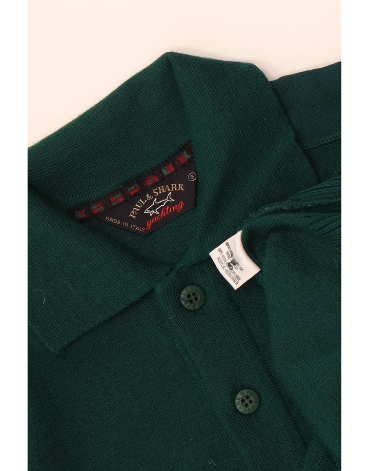 PAUL & SHARK Jersey tipo polo con cuello tipo polo para hombre, talla pequeña, de lana verde