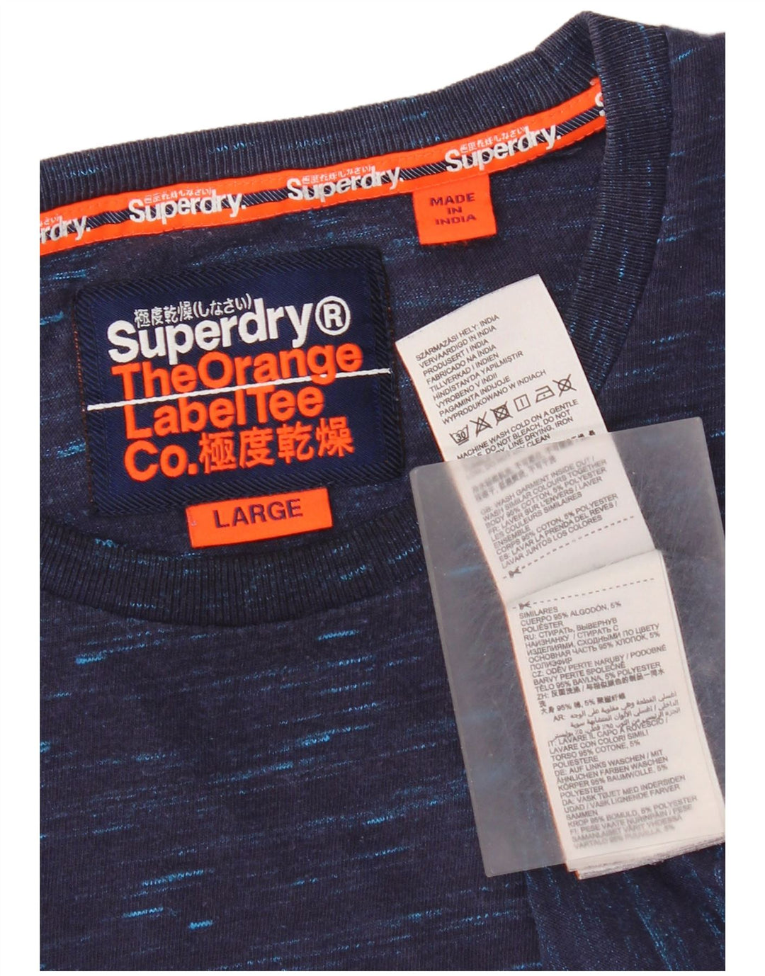 Superdry Camiseta para hombre Top Large de algodón moteado en azul marino