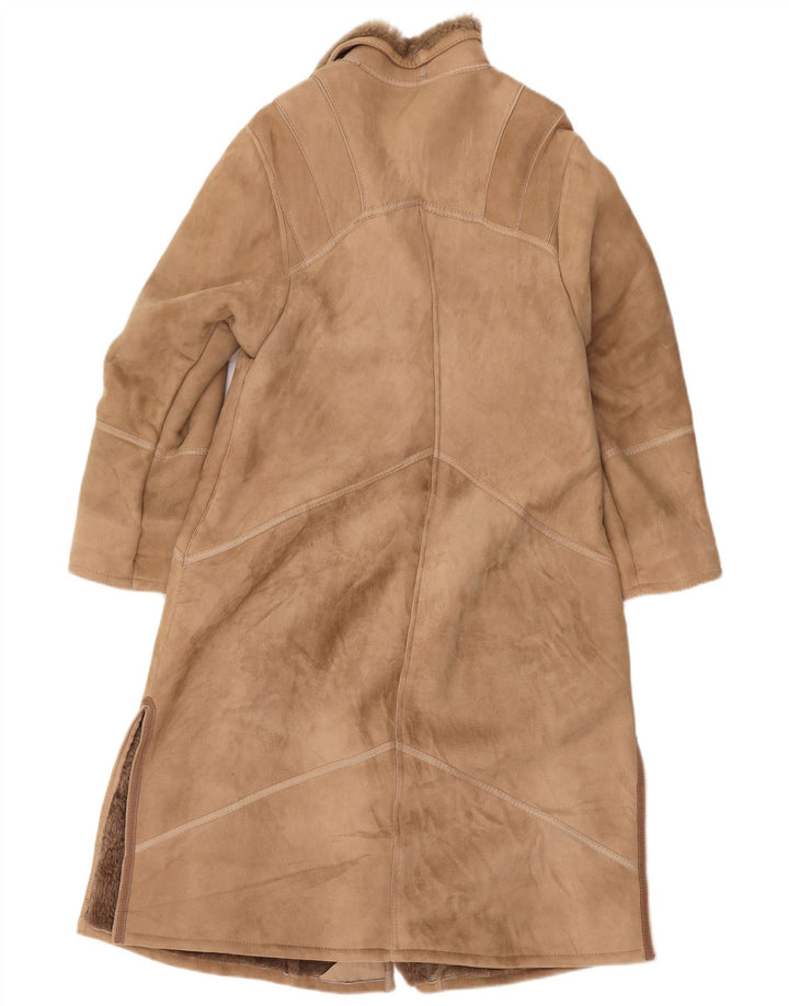 Vintage mujer shearling abrigo EU 42 marrón grande