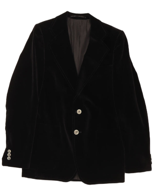 Vintage hombres 2 botones terciopelo Blazer chaqueta Reino Unido 36 pequeño negro