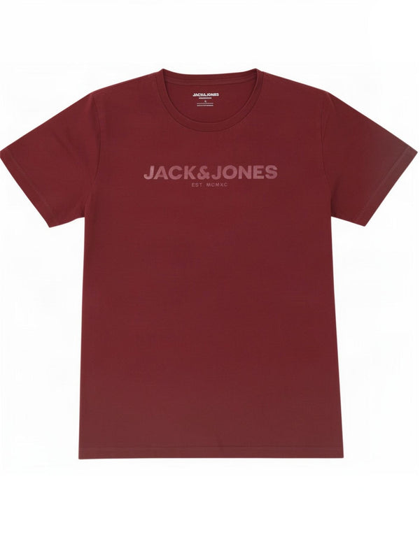 Jack & Jones Camiseta estampada para hombre Top pequeño de algodón burdeos