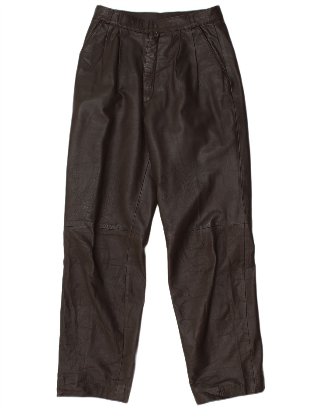 Pantalón recto de piel VINTAGE para mujer W25 L29 Marrón