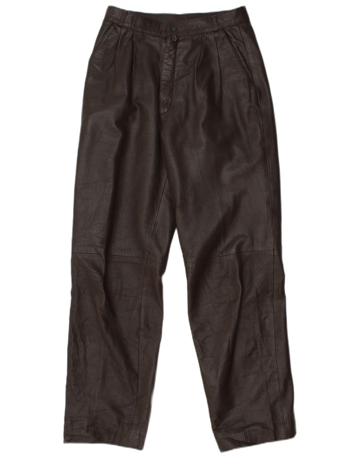 Pantalón recto de piel VINTAGE para mujer W25 L29 Marrón