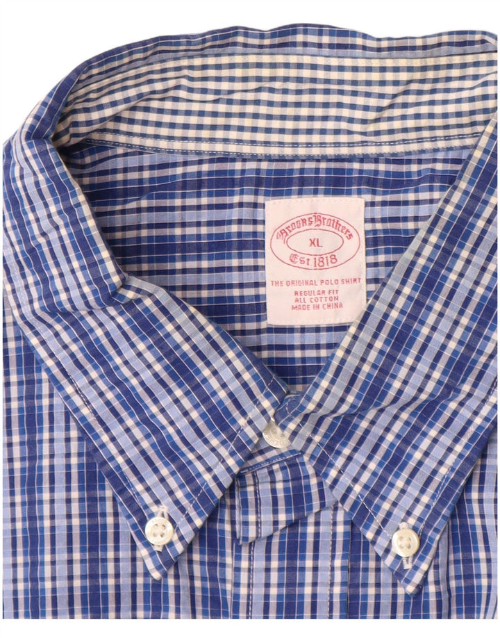 BROOKS BROTHERS Camisa de Manga Corta Regular Fit para Hombre XL Algodón a Cuadros Azul