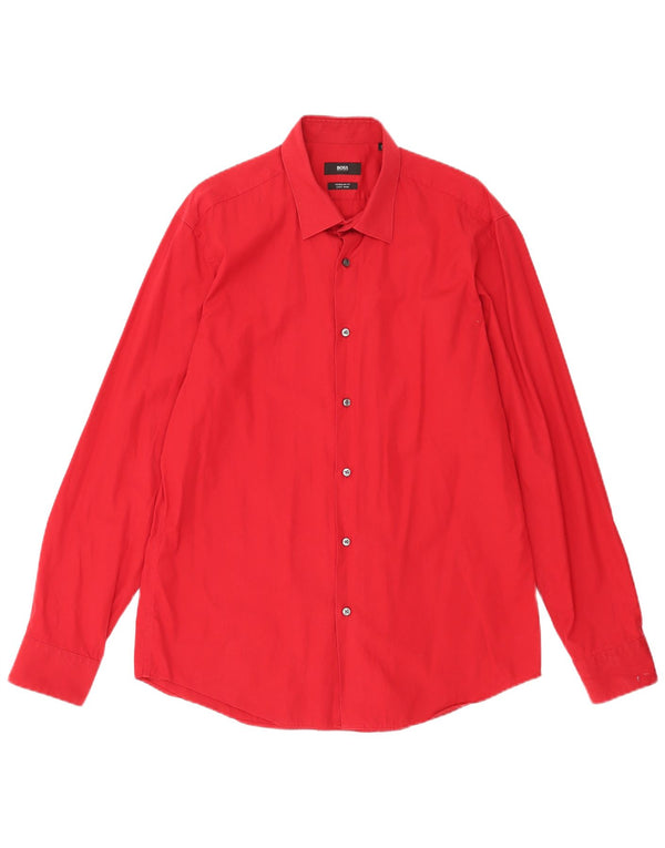 Hugo Boss Camisa de corte regular para hombre Talla 41 16 Algodón rojo grande
