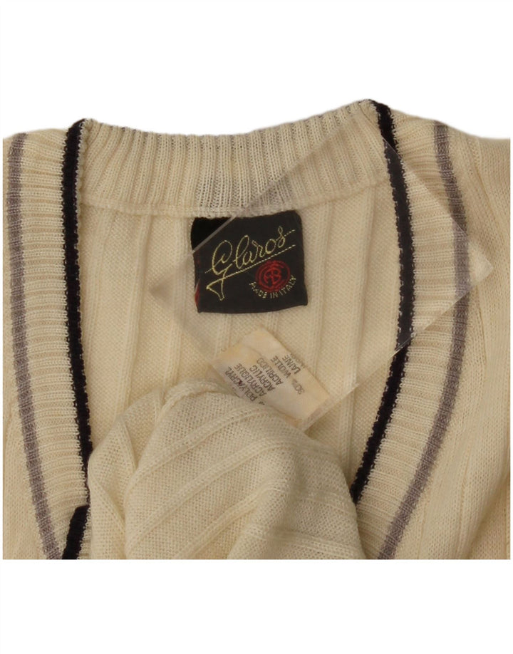 Vintage Hombres Chaleco Tank Top IT 52 Grande Beige Poliacrílico