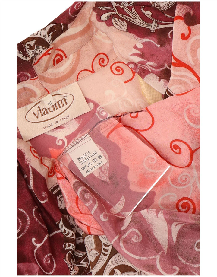 VINTAGE Blusa camisa con corbata delantera para mujer Reino Unido 16 Paisley multicolor grande