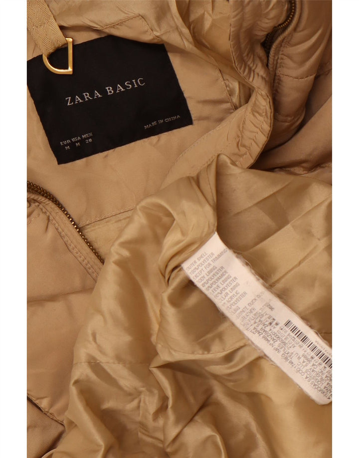 Zara Mujer Abrigo Acolchado Con Capucha UK 42 Poliéster Beige Medio