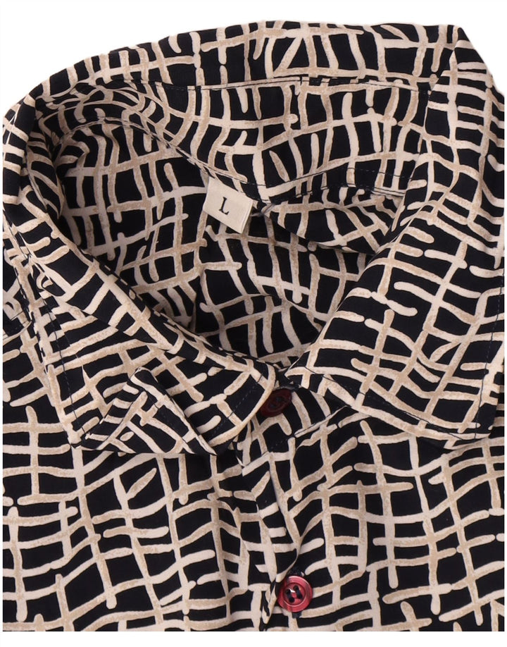 Vintage hombres camisa de manga corta grande negro geométrico