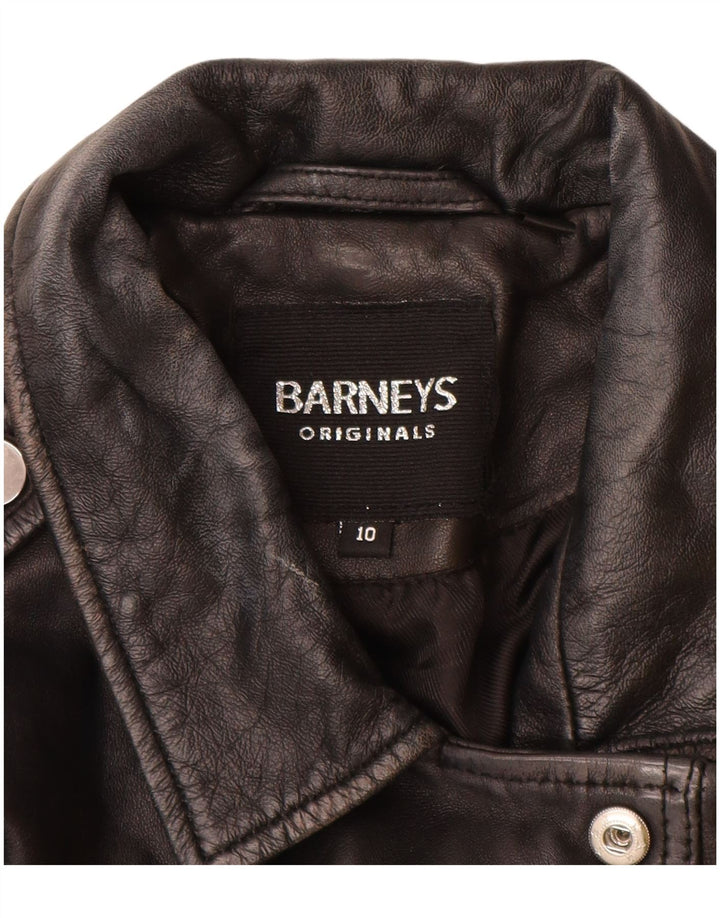 BARNEYS Chaqueta motera de cuero para mujer UK 10 Small Black Leather