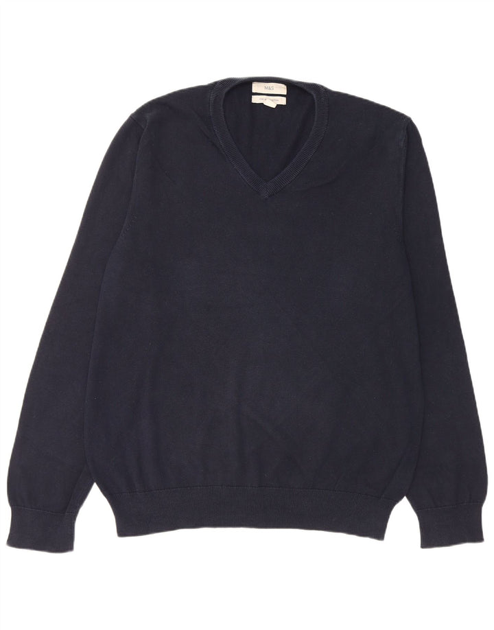 Marks & Spencer - Jersey con cuello en V para hombre, talla grande, algodón azul marino