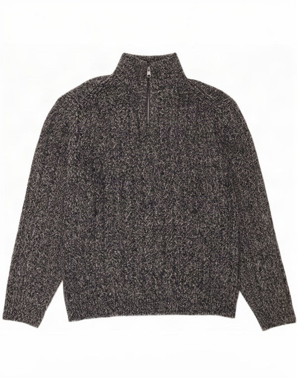 Marks & Spencer Jersey con cuello y cremallera para hombre, talla 2XL, acrílico moteado azul