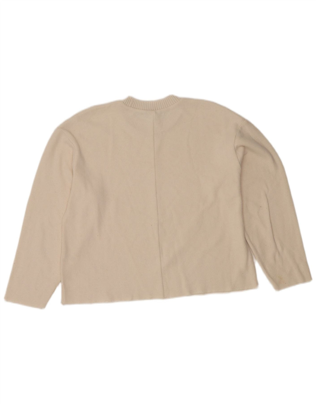 Zara - Jersey corto con cuello redondo para mujer, talla 40, poliéster blanco mediano