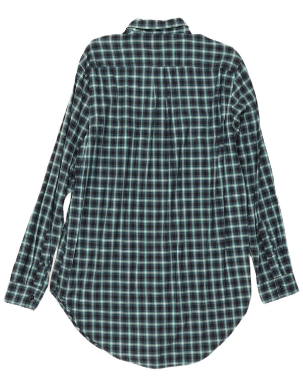 Benetton Hombre Camisa Alta De Franela Grande De Cuadros Vichy Azul Marino