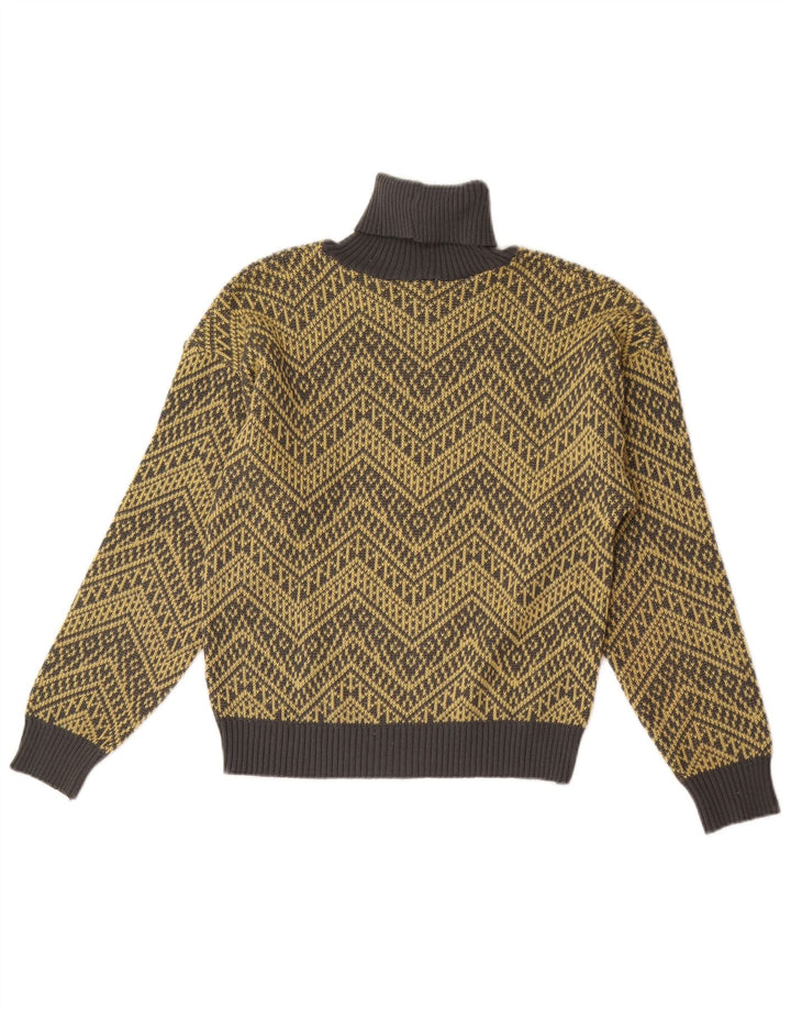 Vintage mujer rollo cuello jersey suéter Reino Unido 14 medio amarillo Chevron