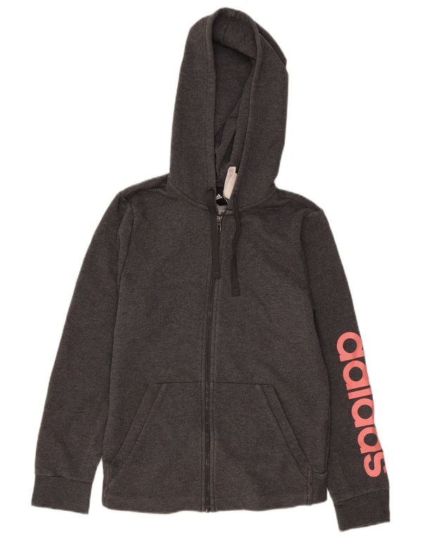 Adidas Sudadera con capucha y cremallera gráfica para mujer Reino Unido 12/14 Algodón gris medio