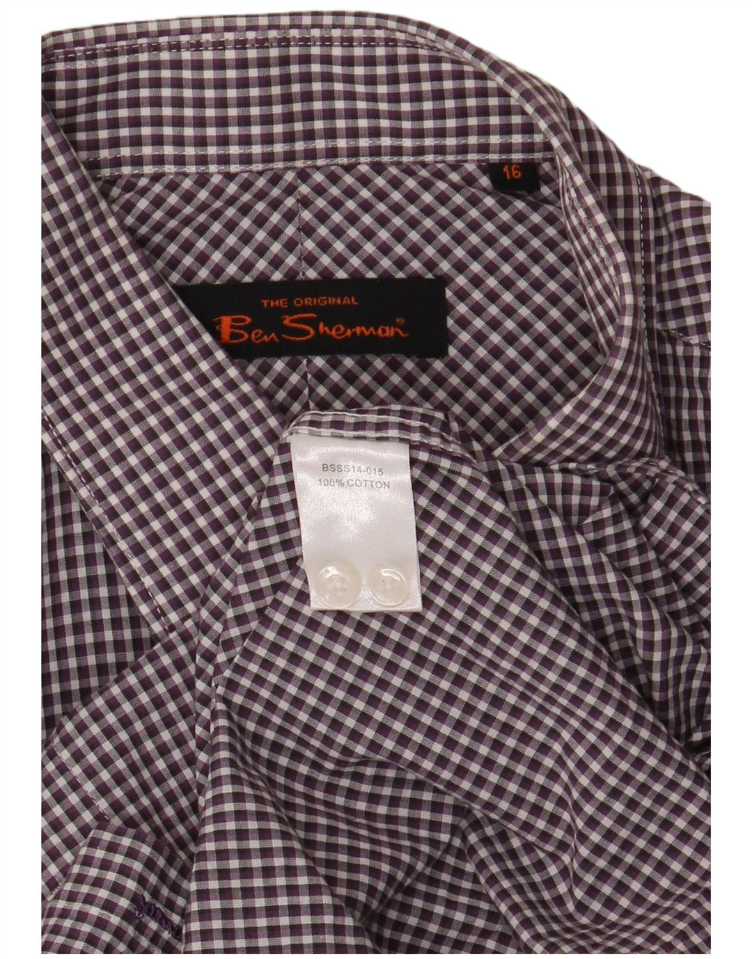 Ben Sherman Camisa para hombre Talla 16 Grande Púrpura Gingham Algodón