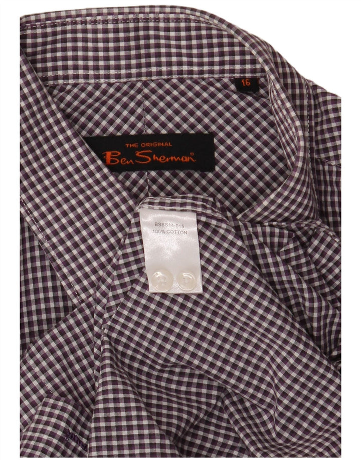 Ben Sherman Camisa para hombre Talla 16 Grande Púrpura Gingham Algodón