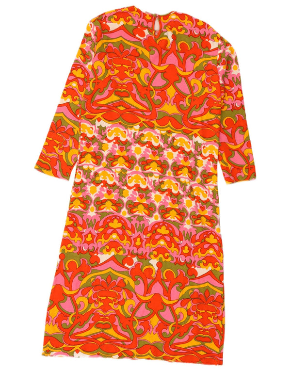 Vintage mujer 3/4 manga cambio vestido Reino Unido 12 medio rojo floral