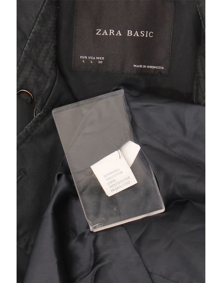 Zara Mujer Gabardina UK 46 Grande Algodón Negro