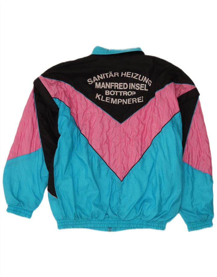 Vintage hombres chándal top chaqueta medio azul colorblock nylon