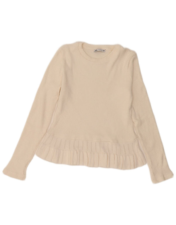 Zara Mujer Jersey Top Manga Larga UK 12 Medium Off White