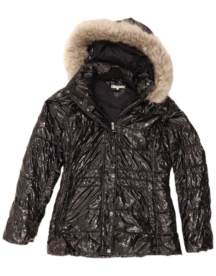 Tommy Hilfiger Chaqueta acolchada con capucha para mujer UK 10 Small Poliamida negra