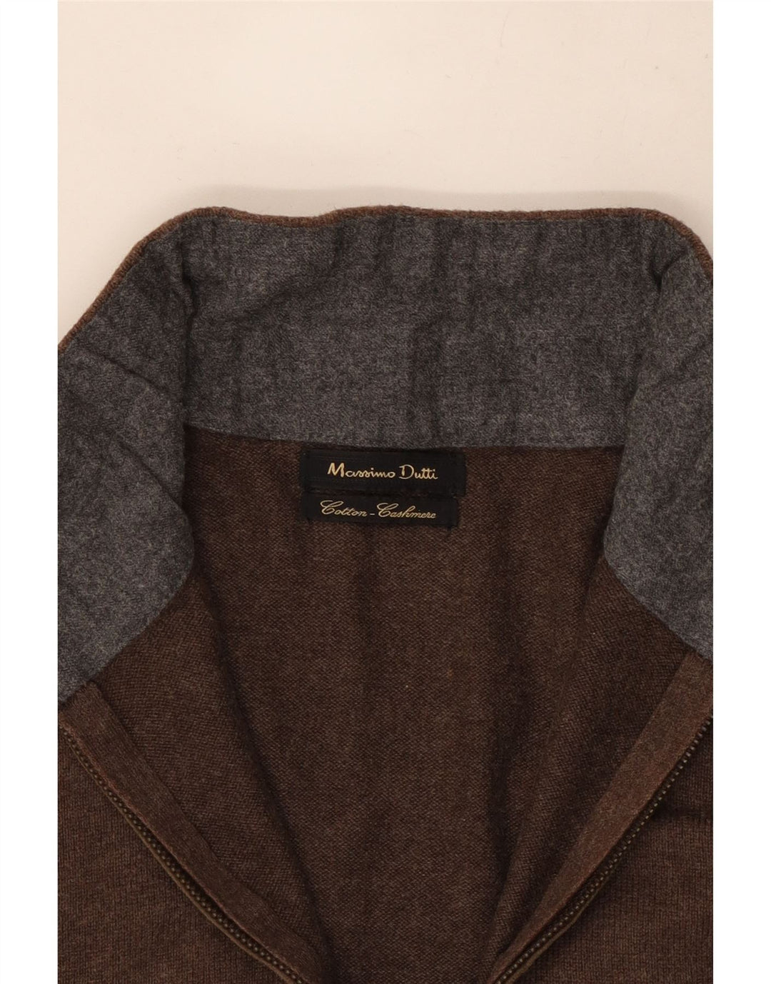 Massimo Dutti Jersey Hombre Con Cremallera Y Cuello Small Marrón Algodón