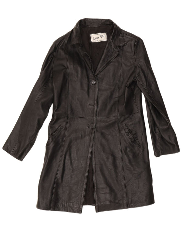 Abrigo de cuero vintage para mujer IT 46 Grande Negro