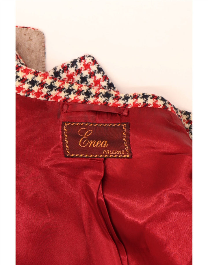 Vintage mujer 3/4 manga Blazer chaqueta Reino Unido 16 grande rojo Houndstooth