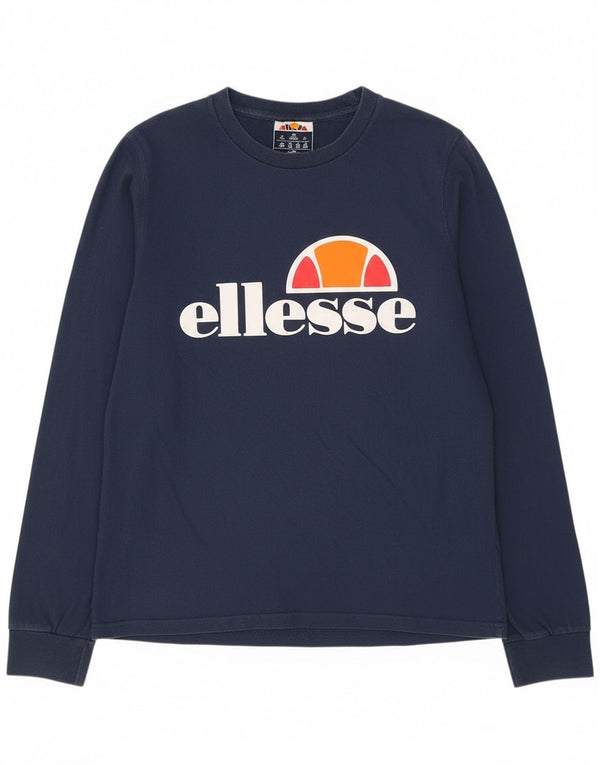Ellesse Top gráfico para mujer de manga larga UK 42 Algodón azul marino mediano