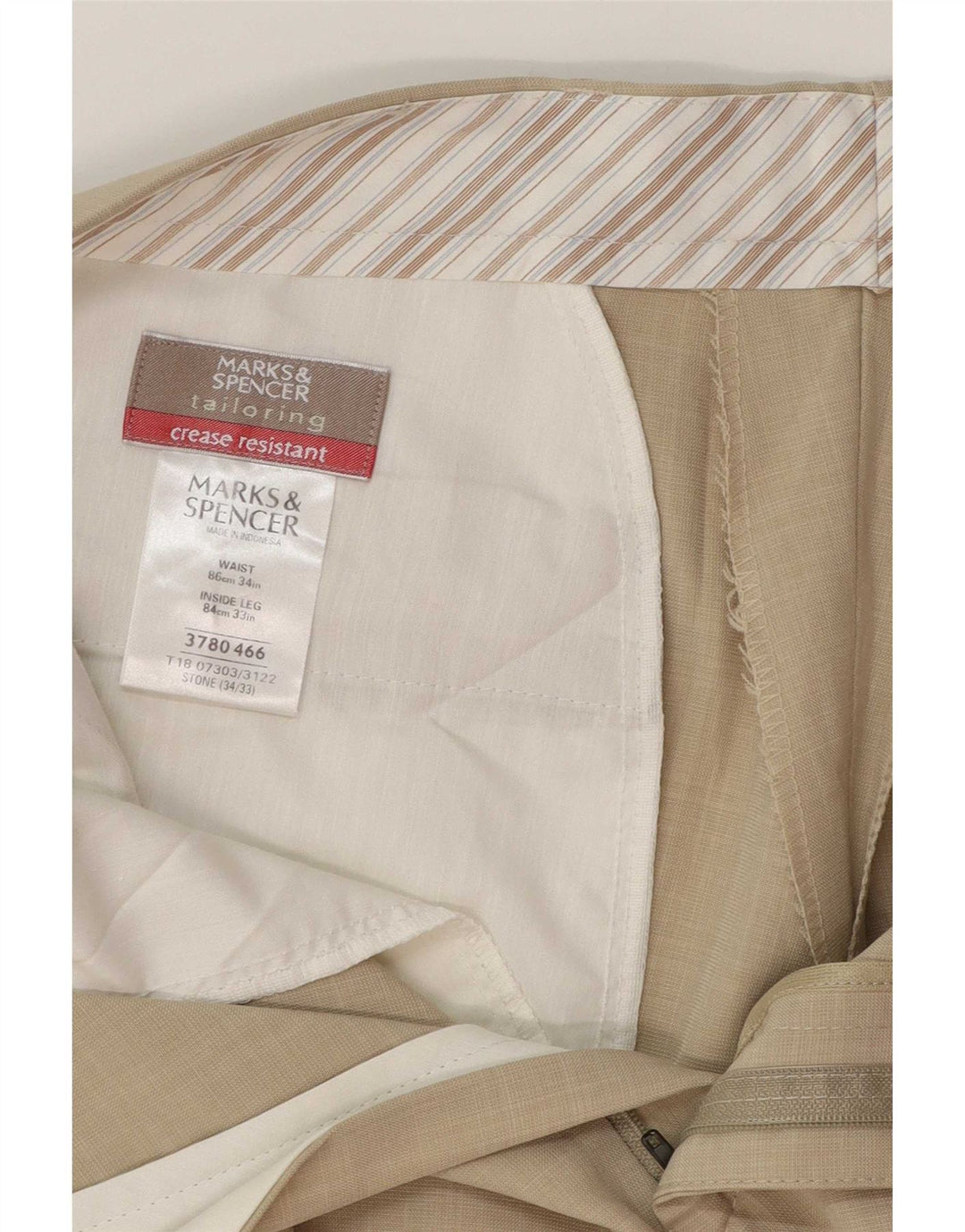 Marks & Spencer Pantalón de traje recto para hombre W34 L28 Poliéster beige
