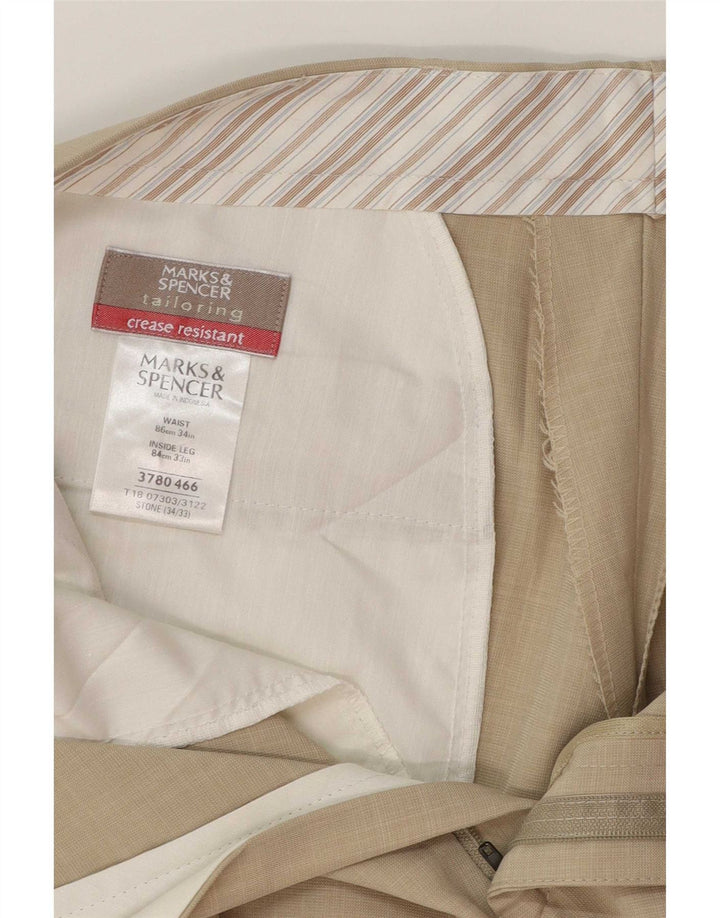 Marks & Spencer Pantalón de traje recto para hombre W34 L28 Poliéster beige